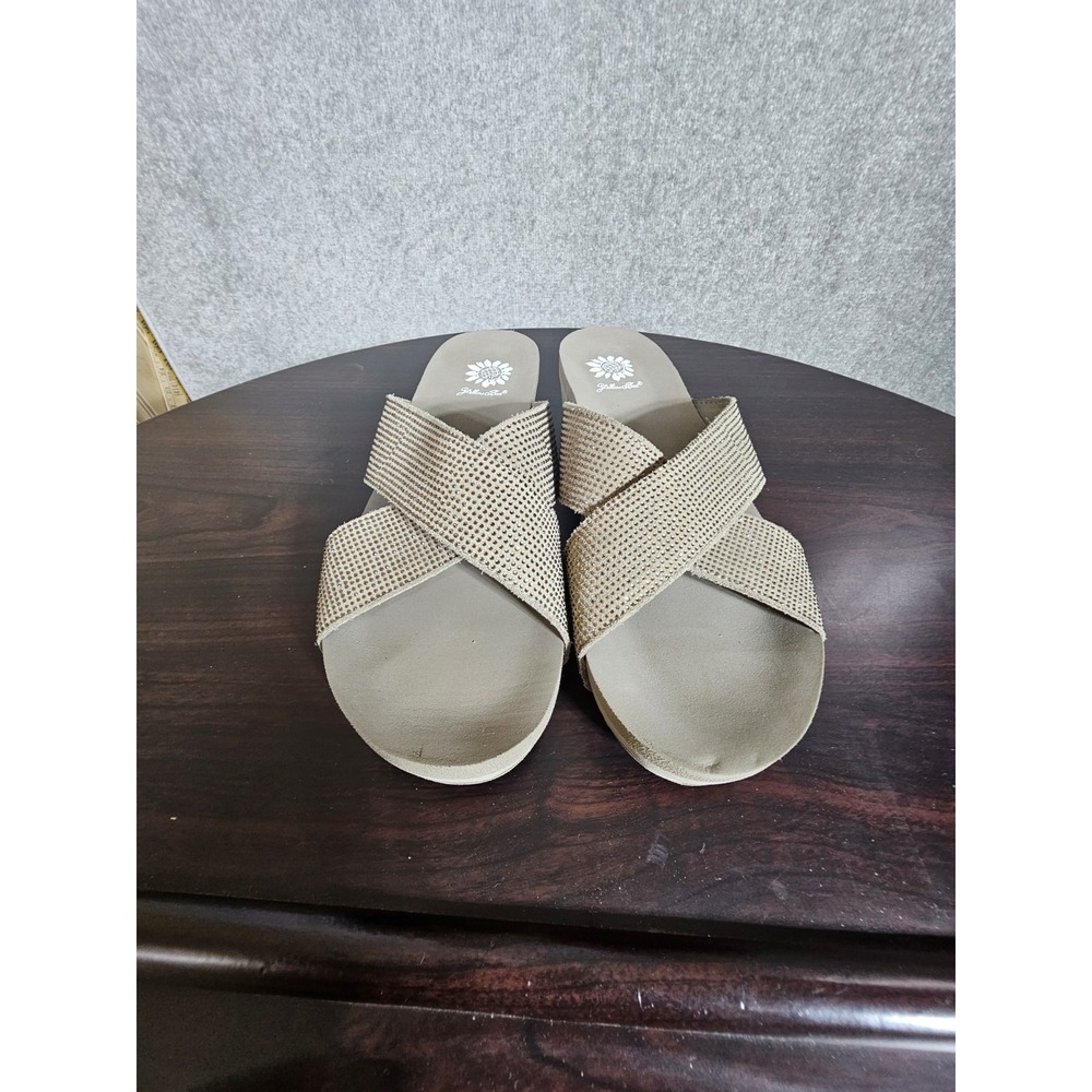 Yellow Box Maxima Slip On Sandals Flip Flops Womens Size‎ 9.5 Leather Rhinestone